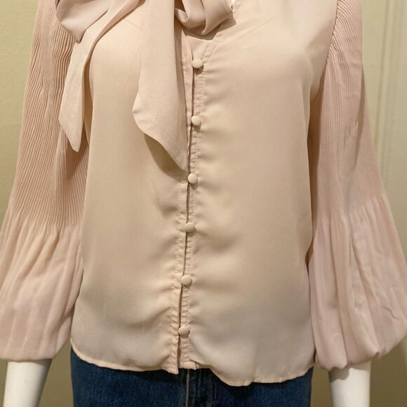 ZARA PLEATED BLOUSE TOP WITH BOW - Picture 5 of 7